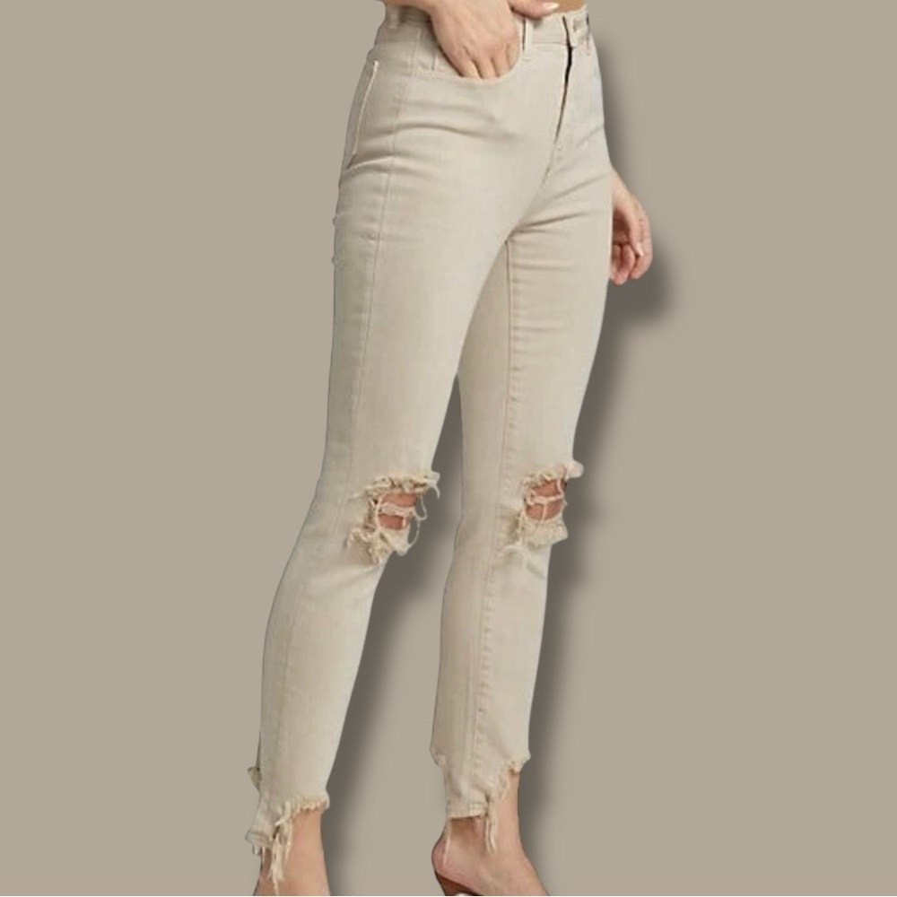 Nwot Lâagence âHigh Lineâ High Rise Distressed Skinny Jeans In Biscuit Destruct